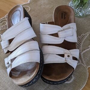 Clarks White Sandals. Size 10